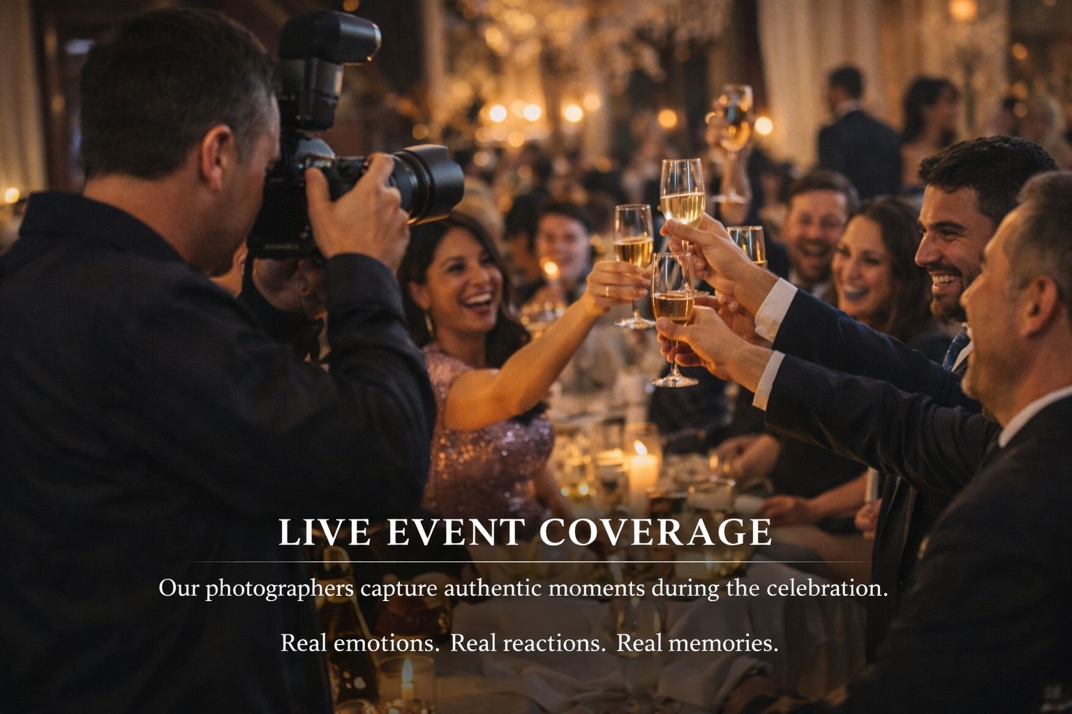 Champagne toast with photographer capturing the moment