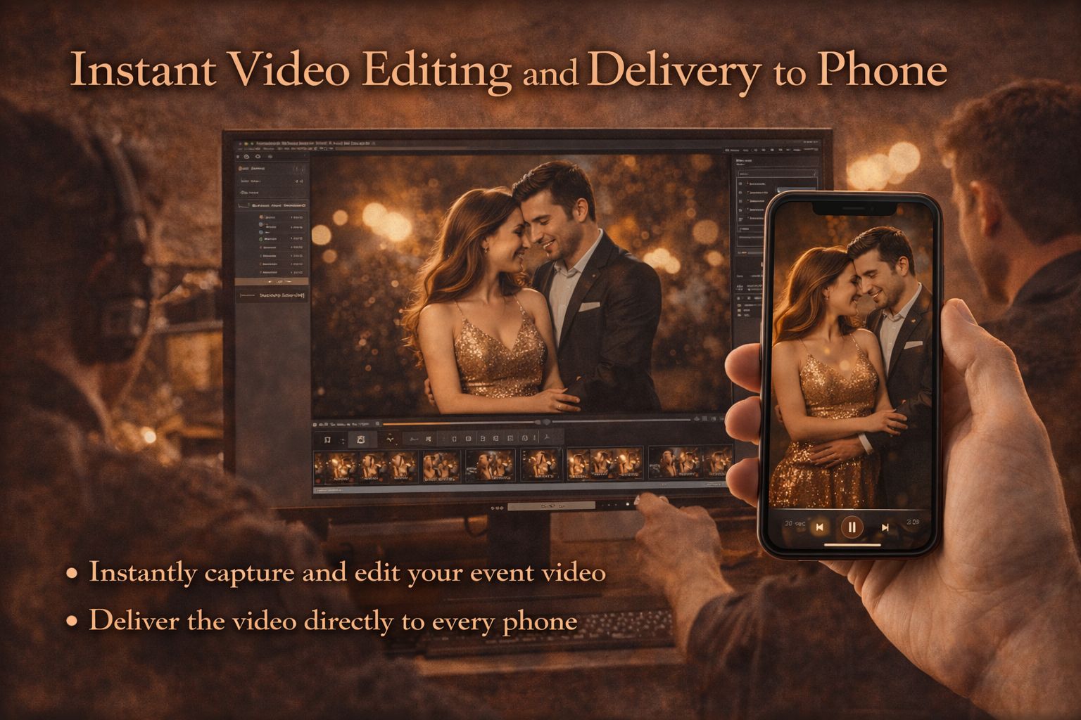 Editor at screen with phone delivery