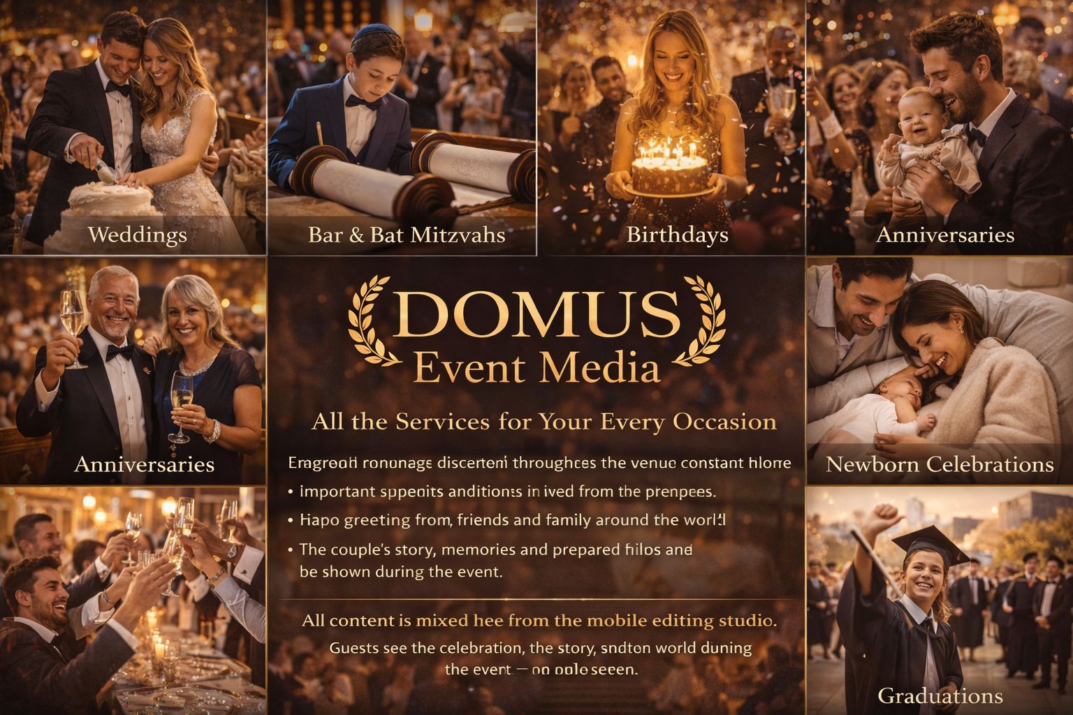 Collage of weddings, celebrations, and milestones